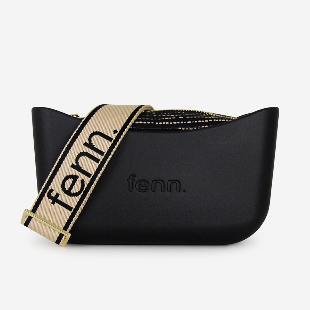 Classic Handbag - Black - Dotted Lines Inner - Black On Beige Strap