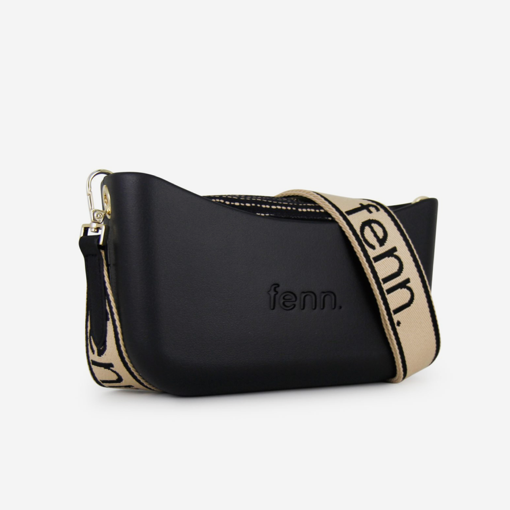 Classic Handbag - Black - Dotted Lines Inner - Black On Beige Strap