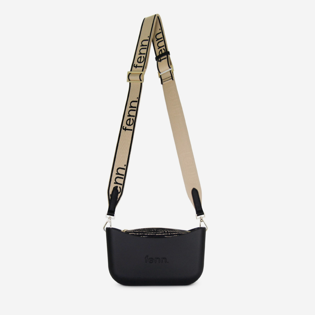 Classic Handbag - Black - Dotted Lines Inner - Black On Beige Strap