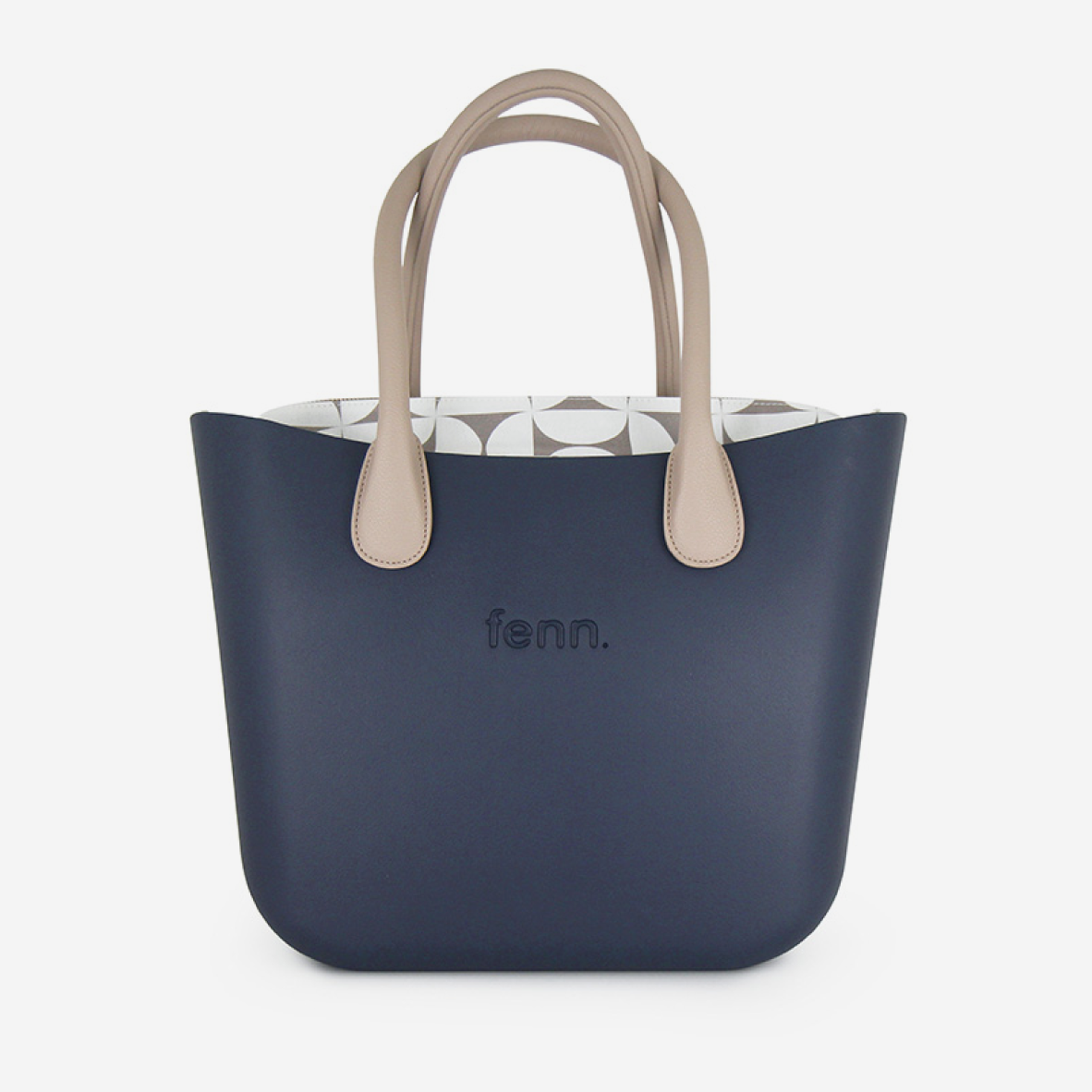 Original Handbag - Navy - Half Circles Inner - Light Stone Handles