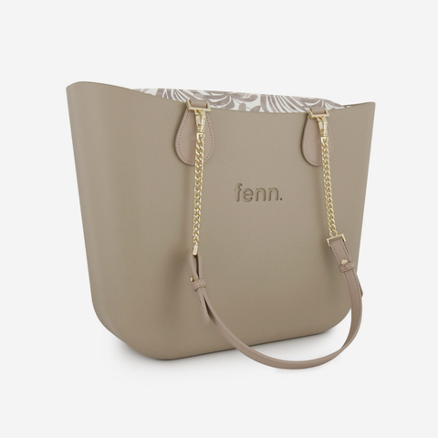 Original Handbag - Stone - Leaves Inner - Light Stone Handles - Gold Chain