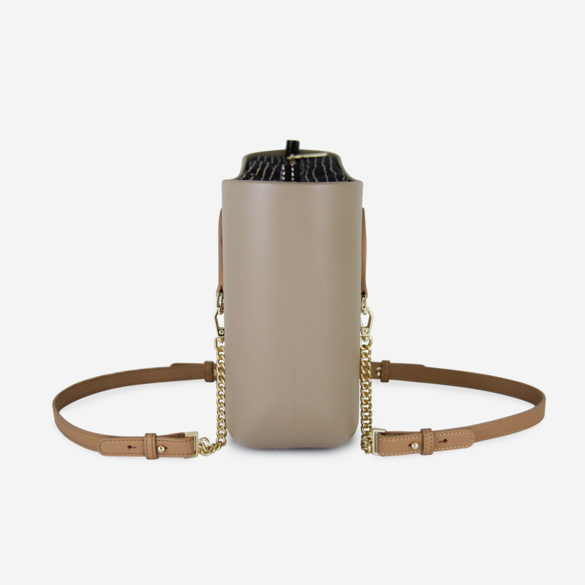 Petite Handbag - Stone - Dotted Lines Inner - Light Tan Handle - Gold Chain