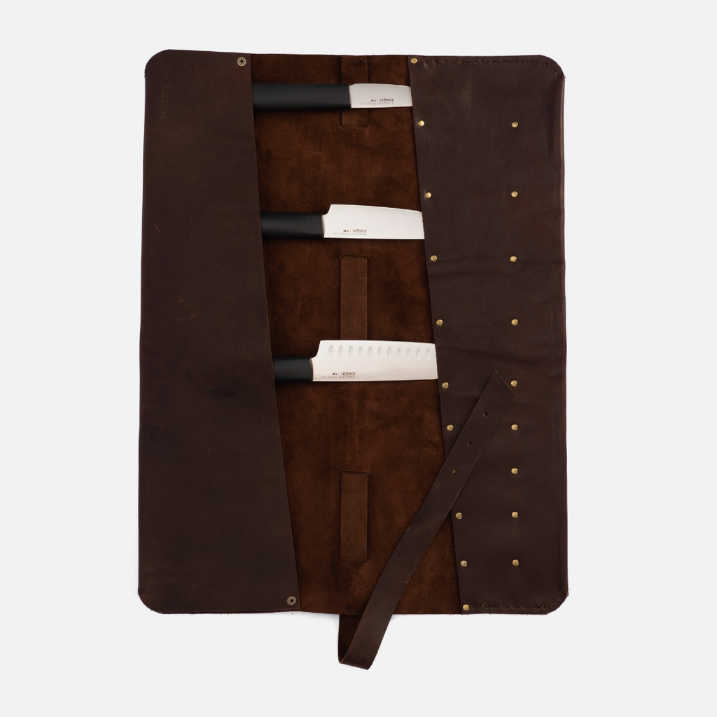 Leather Knife Roll - Chocolate
