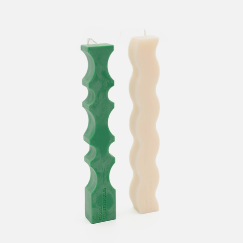Wavy Curvy Candle Set - Green / White