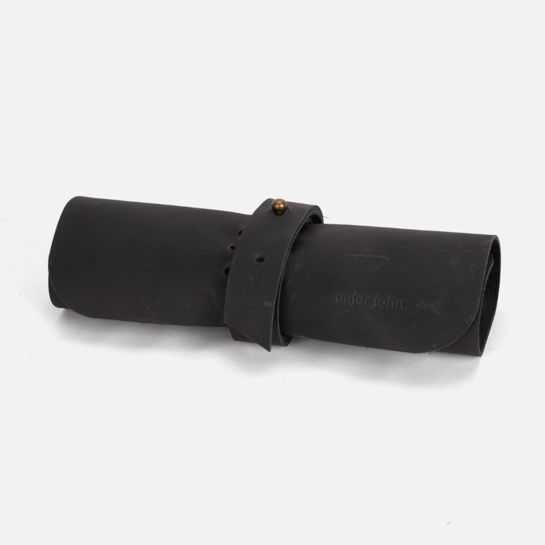 Leather Cable & Pen Roll - Black