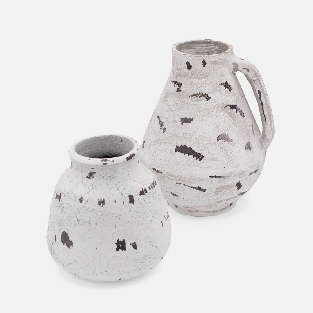 Antique Terracotta Vase Medium - Black and White