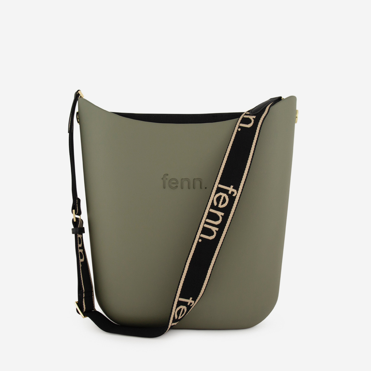 Elegant Handbag - Watercress - Black Inner - Beige On Black Canvas Strap