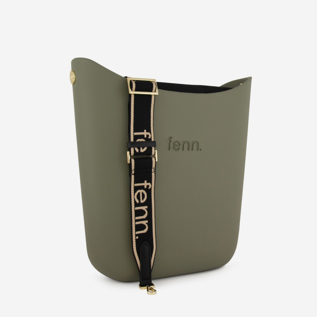 Elegant Handbag - Watercress - Black Inner - Beige On Black Canvas Strap