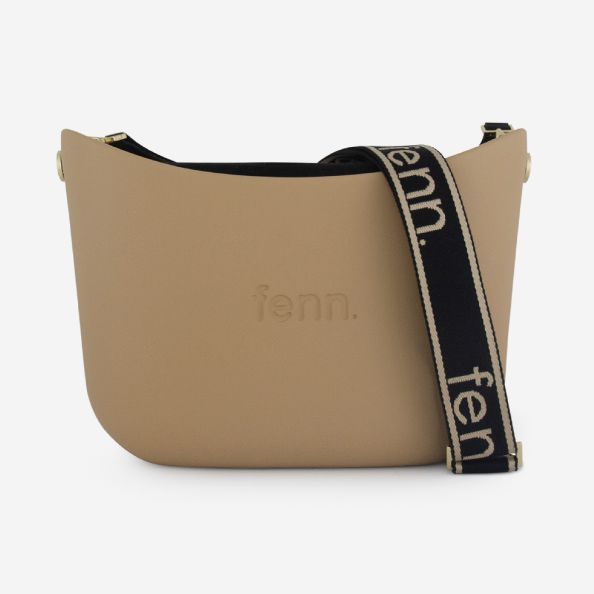 Messenger Bag - Stone - Black Inner - Beige On Black Canvas Strap