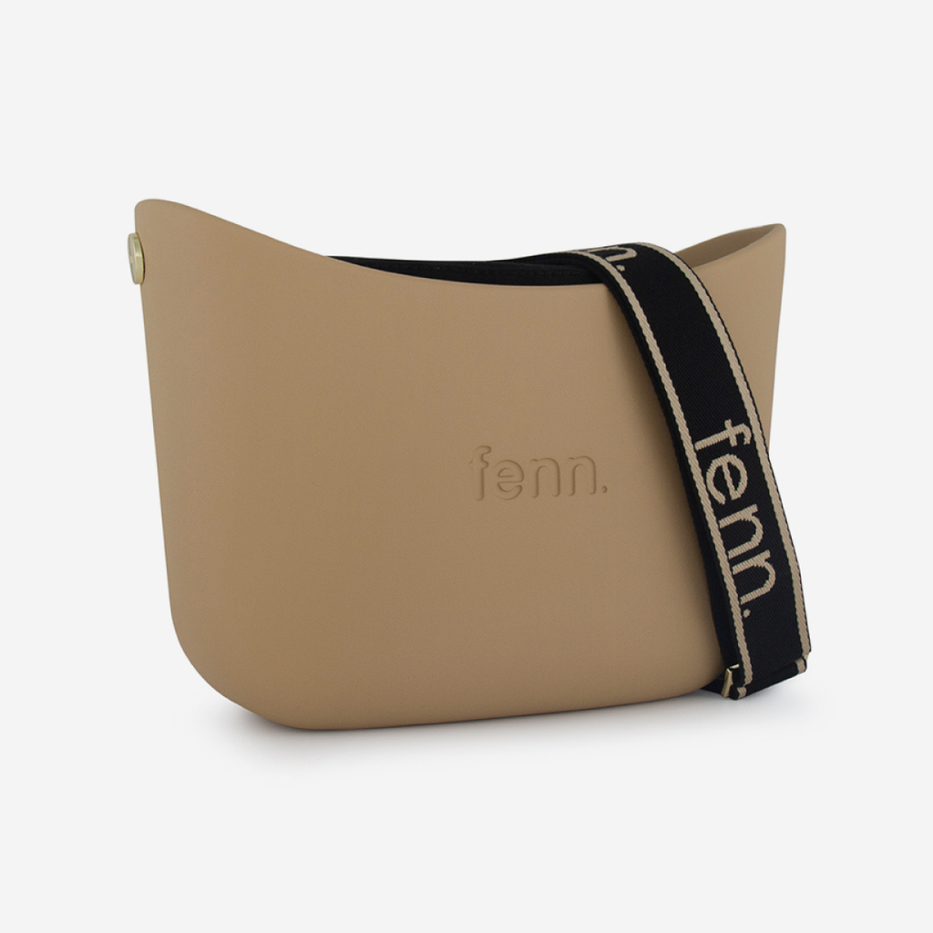 Messenger Bag - Stone - Black Inner - Beige On Black Canvas Strap
