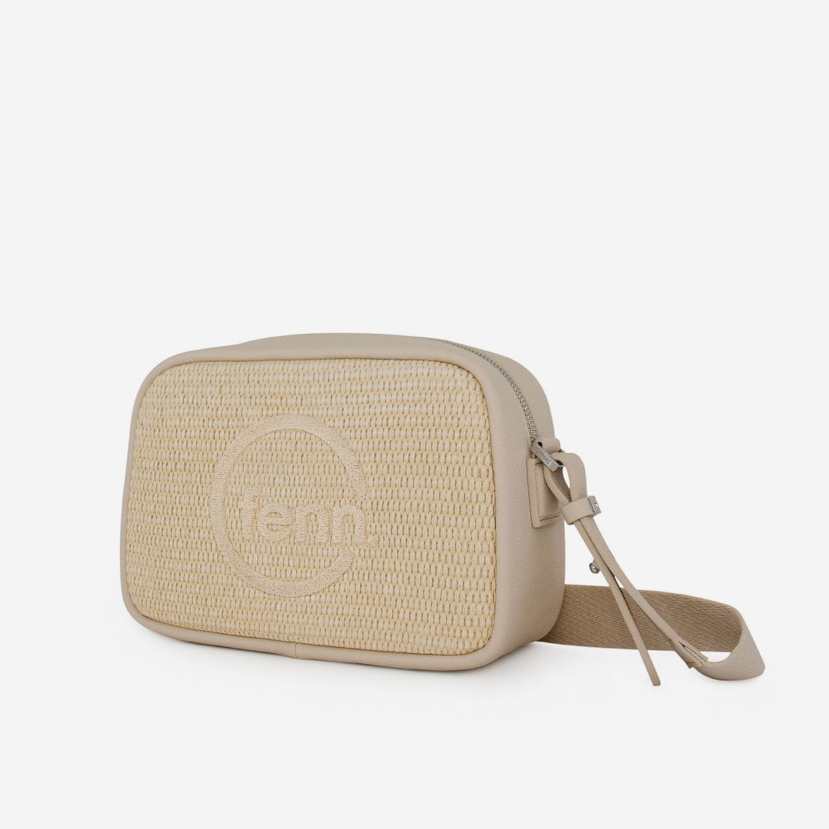 Weave Crossbody Bag - Beige & Off White - Silver Zip