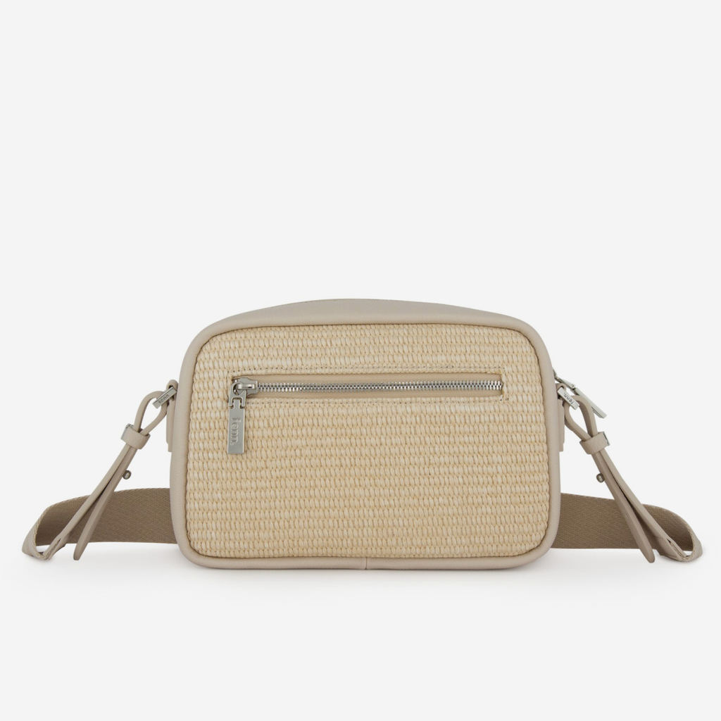 Weave Crossbody Bag - Beige & Off White - Silver Zip