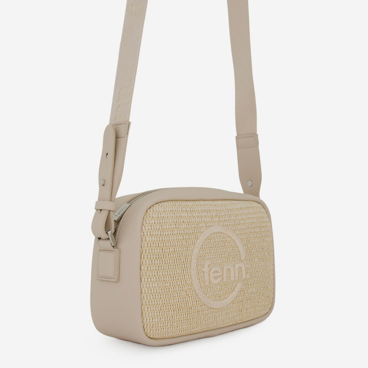 Weave Crossbody Bag - Beige & Off White - Silver Zip