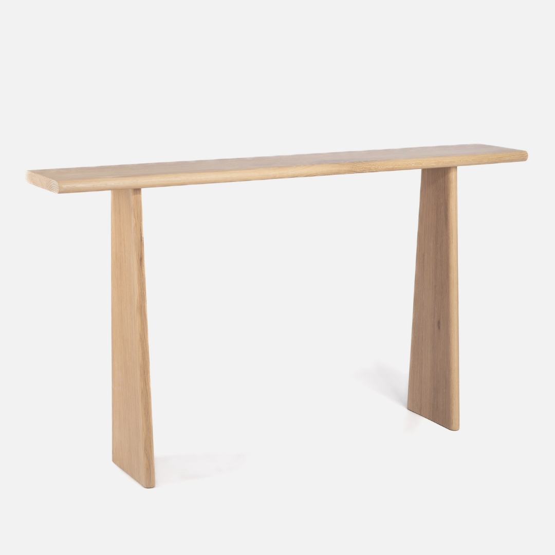 Wooden console table on a white background