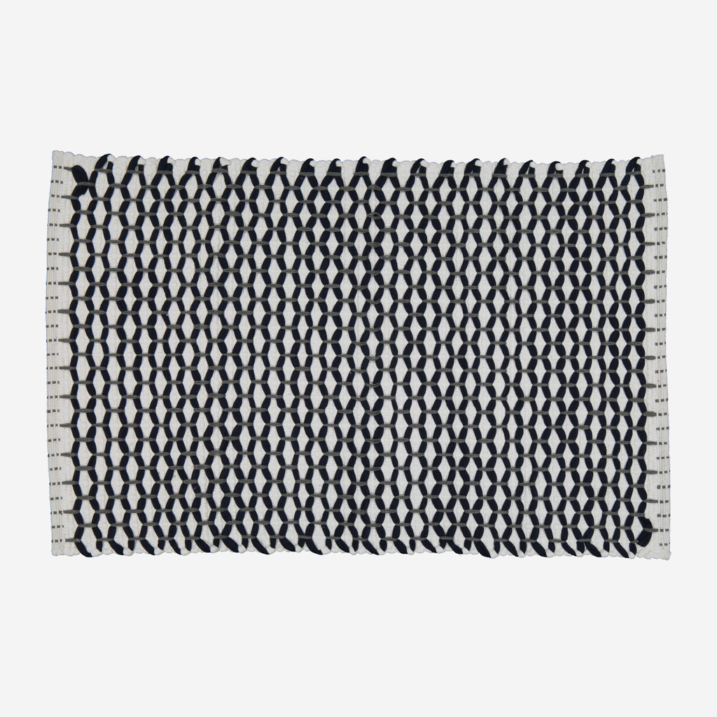 Lattice Weave Bathmat - White & Navy