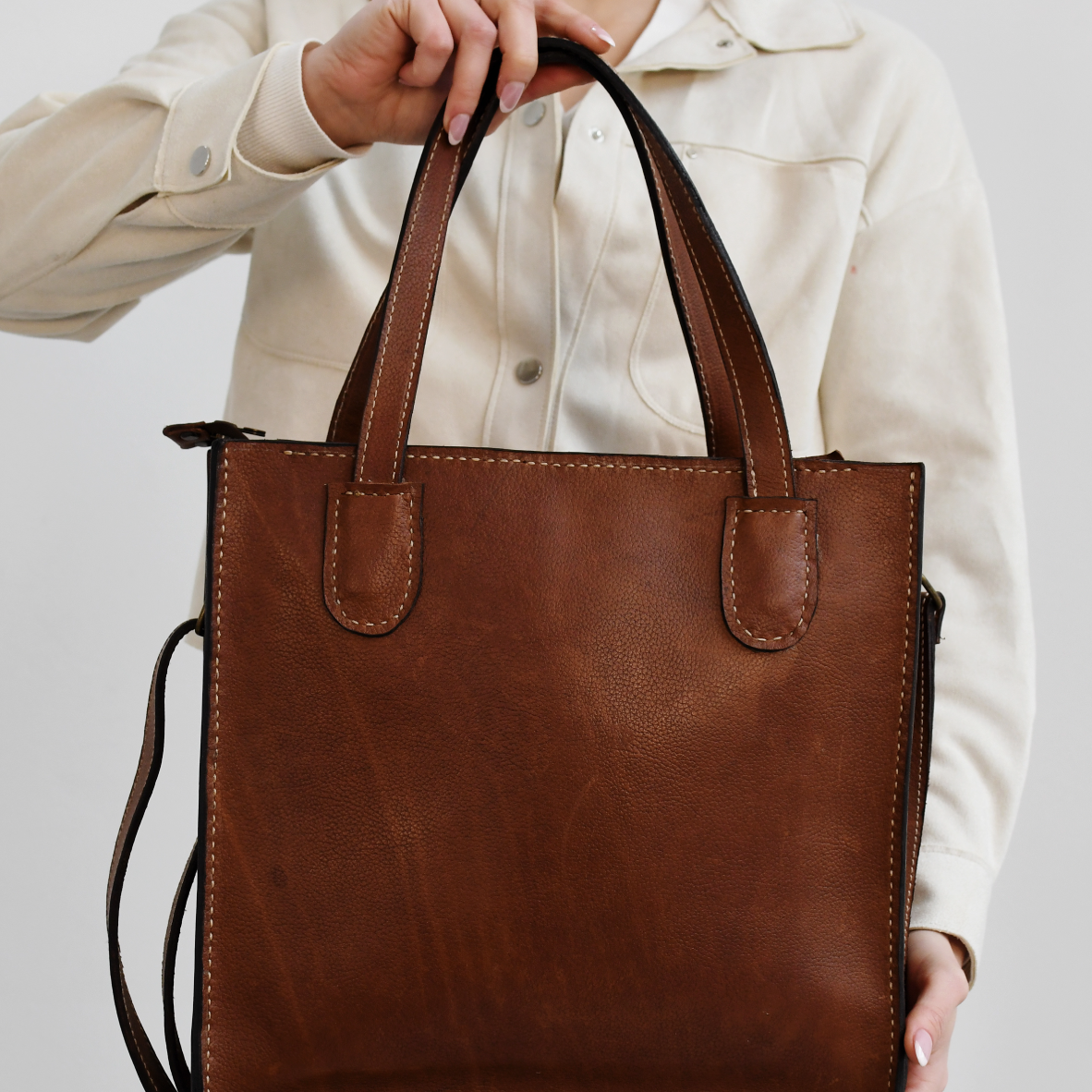 Leather Tote Bag - Brown