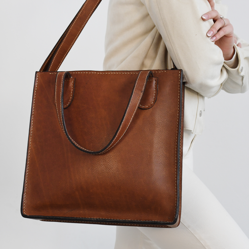 Leather Tote Bag - Brown