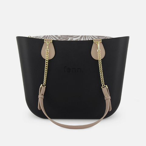 Original Handbag - Black - Palms Inner - Light Tan Handle - Gold Chain