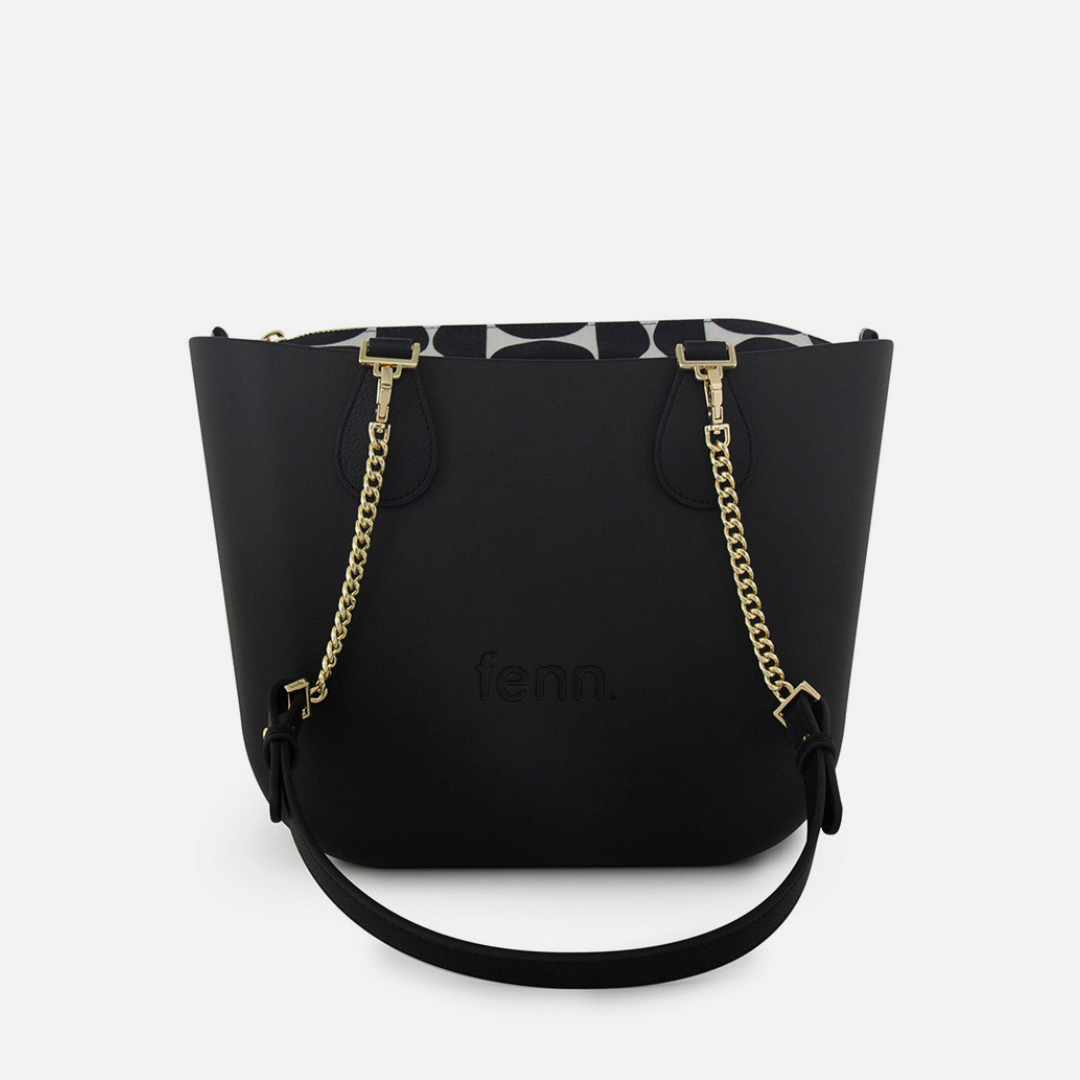 Petite Handbag - Black - Scalloped Inner - Black Handle - Gold Chain