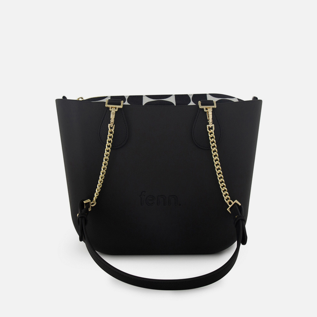 Petite Handbag - Black - Scalloped Inner - Black Handle - Gold Chain