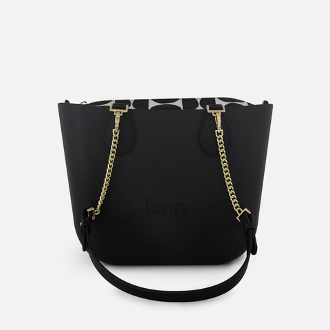 Petite Handbag - Black - Scalloped Inner - Black Handle - Gold Chain