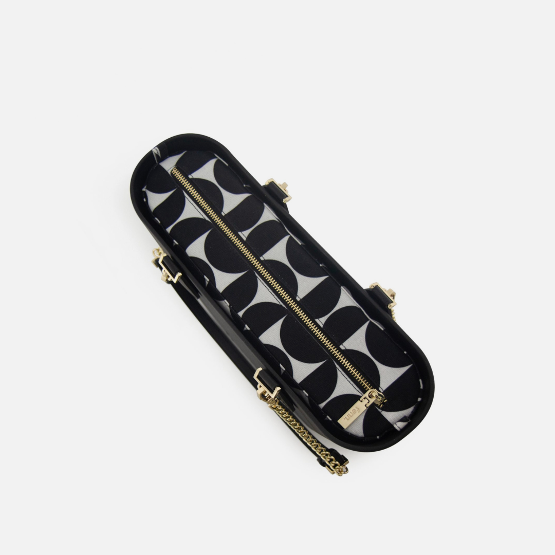 Petite Handbag - Black - Scalloped Inner - Black Handle - Gold Chain