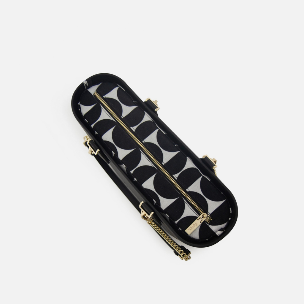 Petite Handbag - Black - Scalloped Inner - Black Handle - Gold Chain