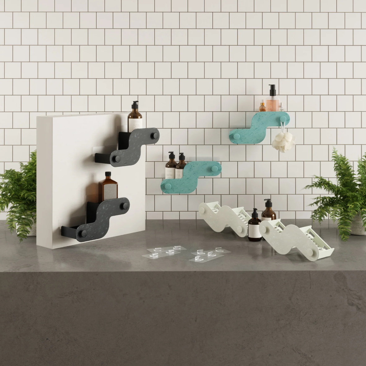 Nami Adhesive Shower Bin Set Of 2 - Ocean Black
