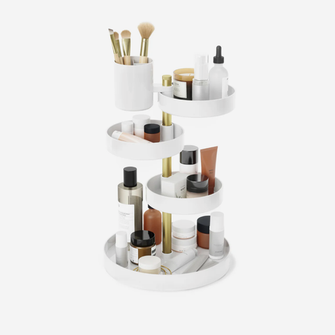 Pirouette Cosmetic Organiser - White & Brass