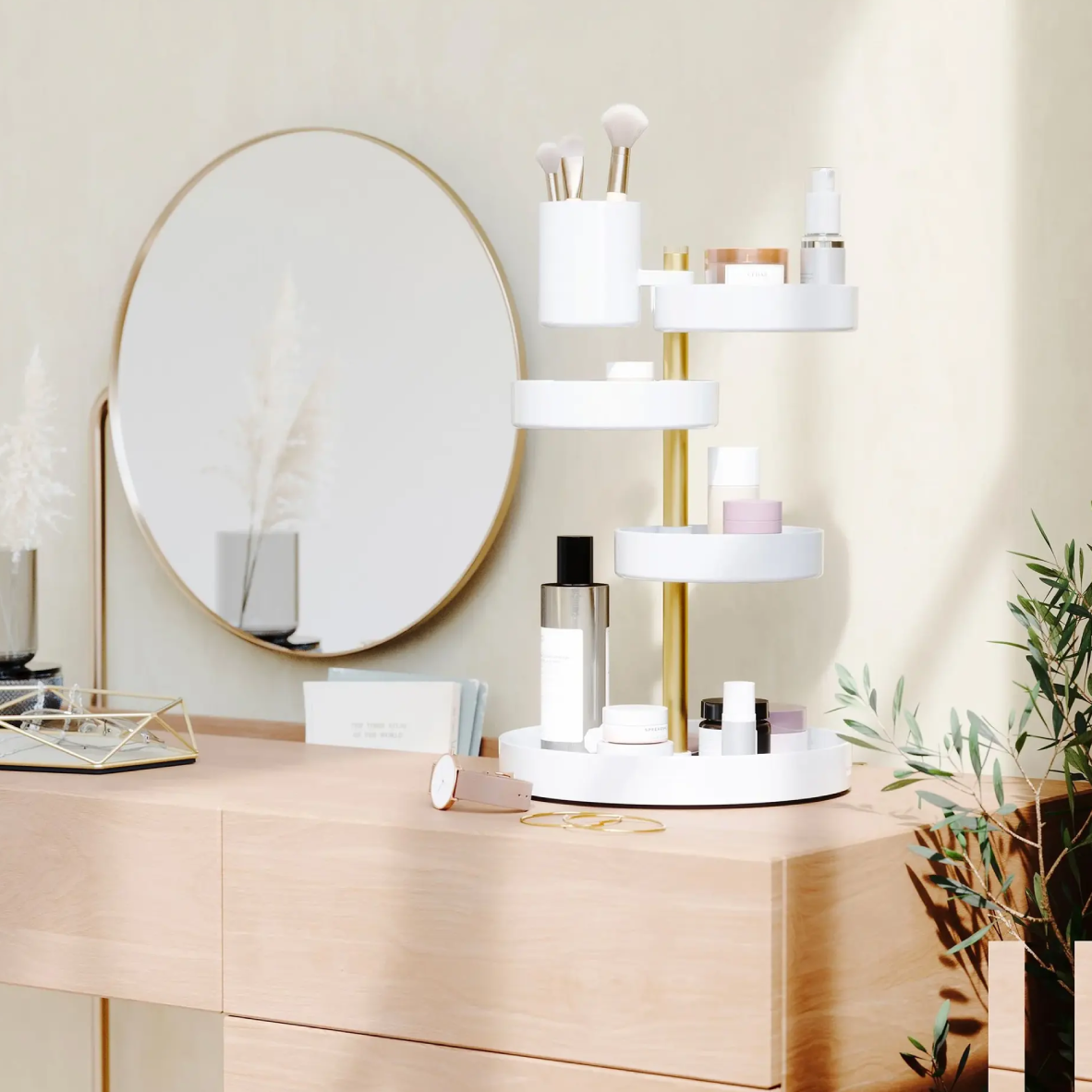 Pirouette Cosmetic Organiser - White & Brass