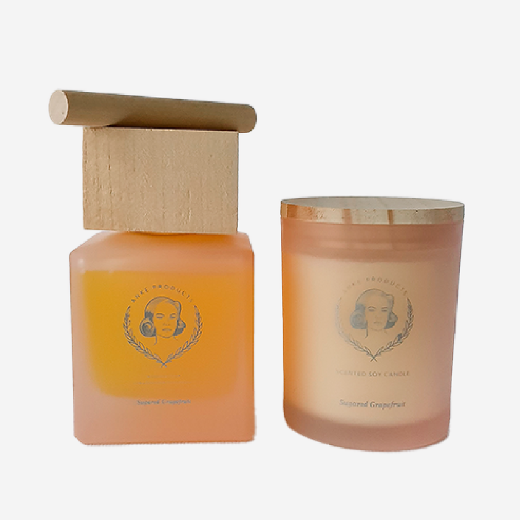 Wooden Top Diffuser & Soy Candle Gift Set of 2 - Sugared Grapefruit