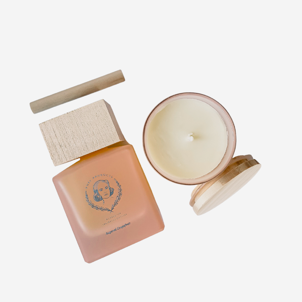 Wooden Top Diffuser & Soy Candle Gift Set of 2 - Sugared Grapefruit