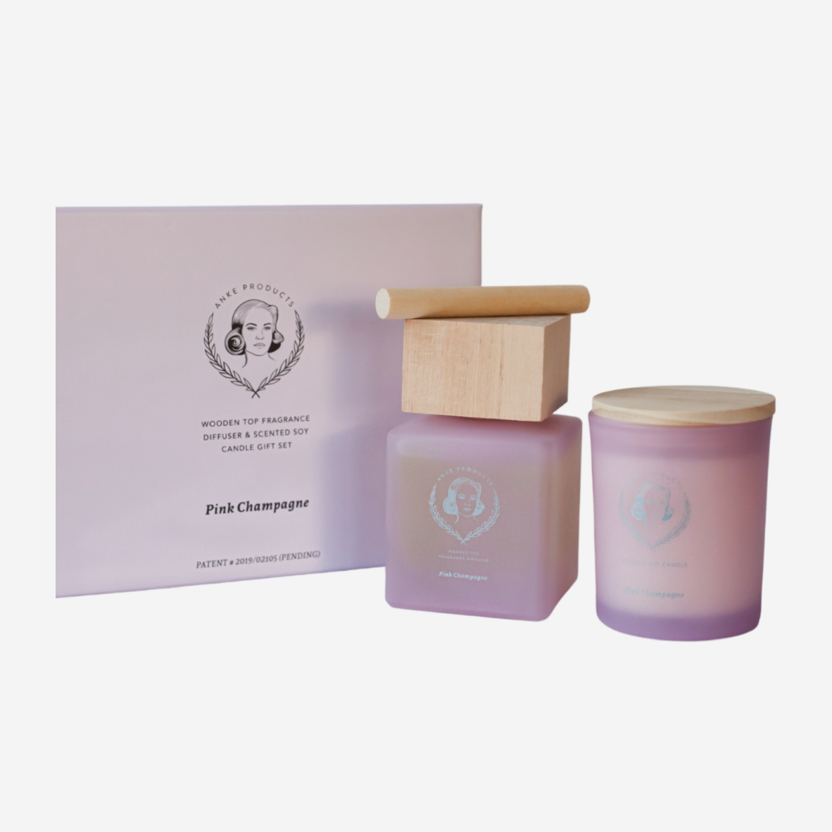 Wooden Top Diffuser & Soy Candle Gift Set of 2 - Pink Champagne