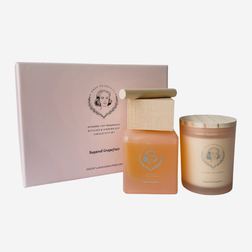 Wooden Top Diffuser & Soy Candle Gift Set of 2 - Sugared Grapefruit